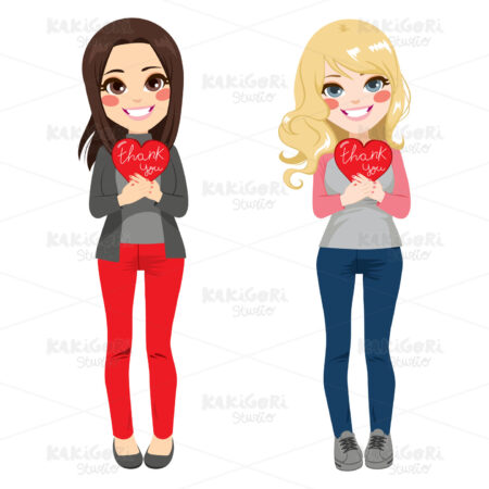 Girls Thank You Heart Clipart Vector Illustration 03463