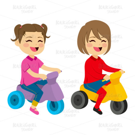 Girls With Tricycle Clipart Vector Illustration 02517