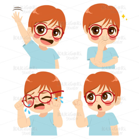 Glasses Boy Face Expression Clipart Vector Illustration 04246