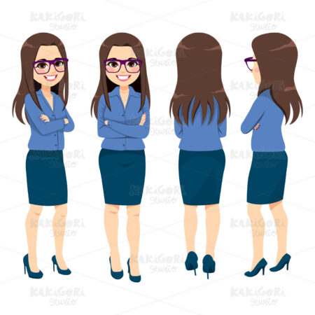 Glasses Businesswoman Different Angle View Clipart Vector Illustration 04560