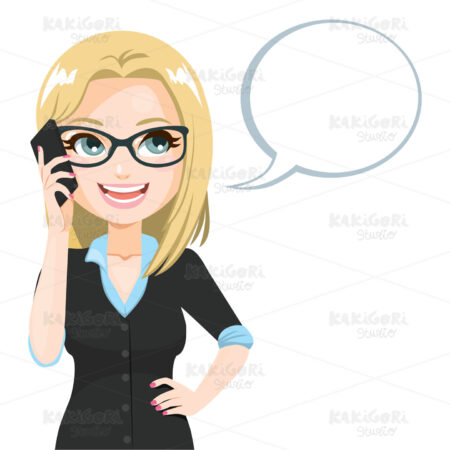 Glasses Woman Talking With Smartphone Clipart Vector Illustration 04791
