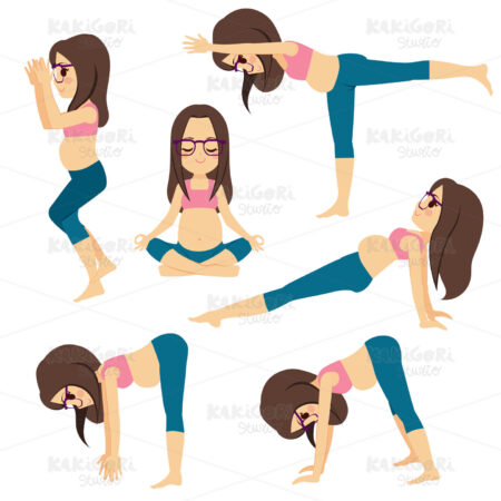 Glasses Yoga Pregnant Woman Poses Clipart Vector Illustration 05164