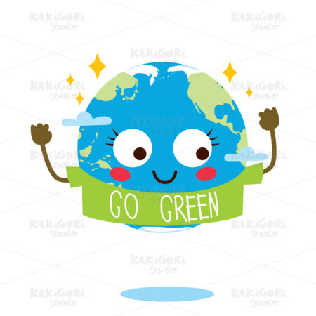 Go Green Cute Planet Mascot Clipart Vector Illustration 05024
