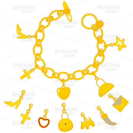Golden Charms Bracelet Clipart Vector Illustration 01594