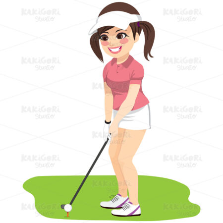 Golf Woman Player Preparing Shot Clipart Vector Illustration 03512