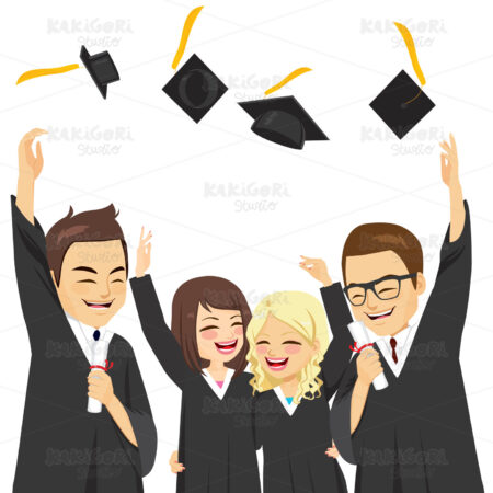 Grads Throwing Their Hats Clipart Vector Illustration 04732