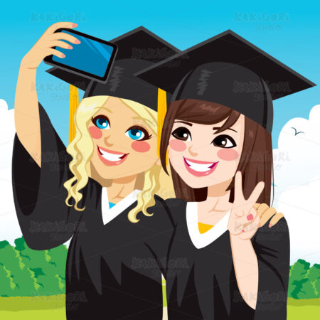 Graduation Girls Selfie Clipart Vector Illustration 02060