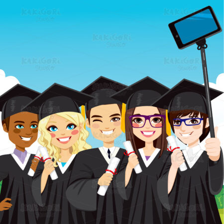 Graduation Group Selfie Clipart Vector Illustration 02061