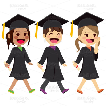 Graduation Kids Walking Clipart Vector Illustration 02920