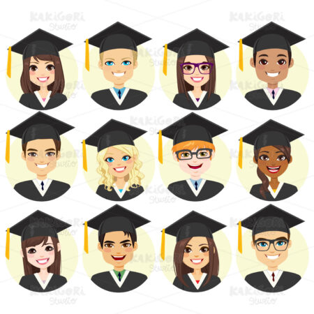 Graduation Student Avatar Collection Clipart Vector Illustration 04730
