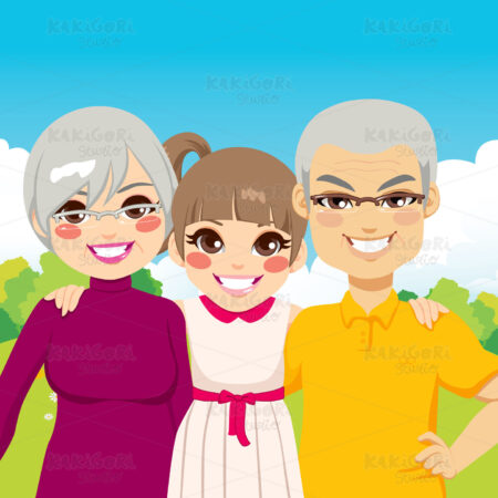 Granddaughter With Grandparents Clipart Vector Illustration 01581
