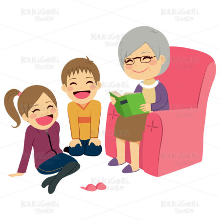 Grandmother Reading Story Clipart Vector Illustration 02182