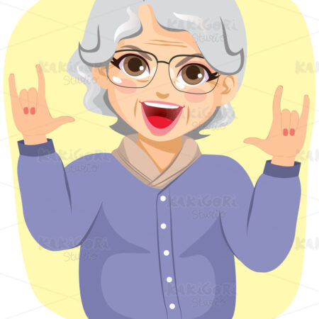 Grandmother Rocking Horns Hands Up Clipart Vector Illustration 05171