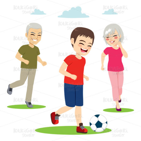 Grandparents Grandchild Playing Clipart Vector Illustration 04090