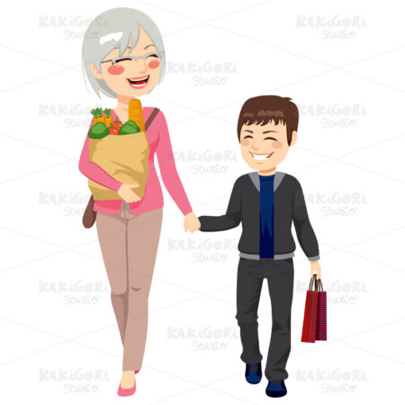 Granmother Granson Shopping Together Clipart Vector Illustration 02341