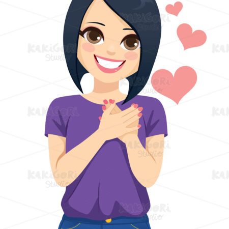 Grateful Woman Lovely Face Expression Clipart Vector Illustration 04955