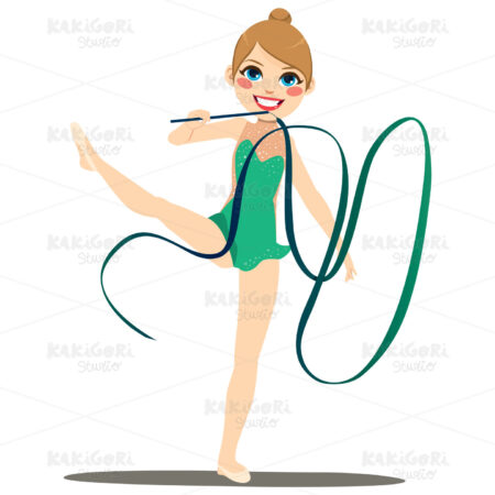 Green Ribbon Gymnastics Woman Clipart Vector Illustration 04132