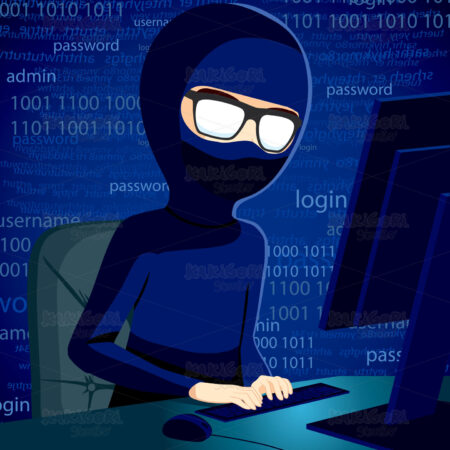 Hacker Man With Computer Clipart Vector Illustration 01804