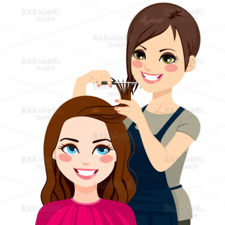 Hairdresser Cutting Fringe Clipart Vector Illustration 02164