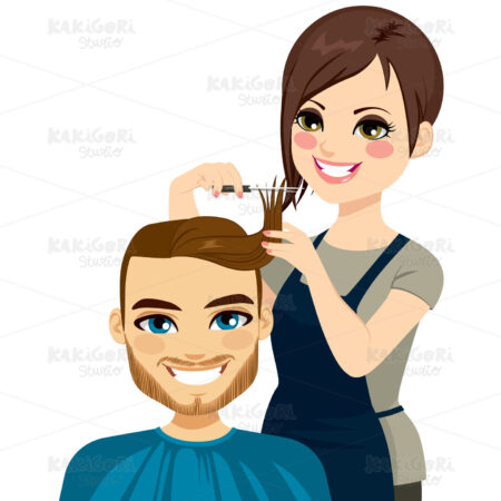 Hairdresser Cutting Man Hair Clipart Vector Illustration 02206