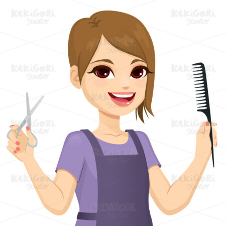 Hairdresser Holding Scissors And Brush Clipart Vector Illustration 04864