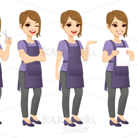 Hairdresser Woman Standing Different Gestures Clipart Vector Illustration 04862