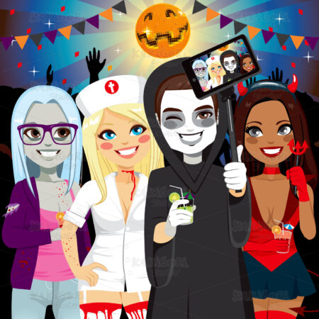 Halloween Adult Party Selfie Clipart Vector Illustration 02410