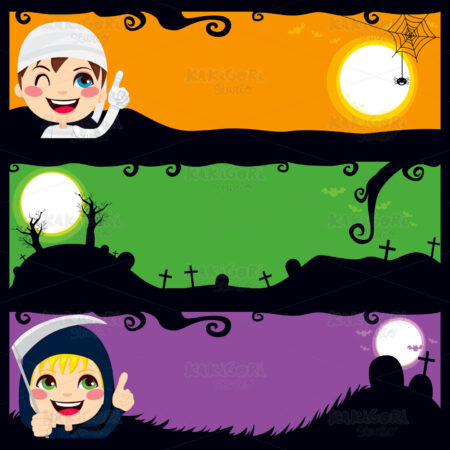 Halloween Children Banners Clipart Vector Illustration 01161