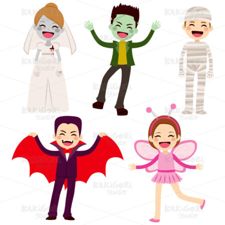 Halloween Children Costumes Clipart Vector Illustration 02403