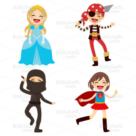 Halloween Disguised Children Clipart Vector Illustration 02306