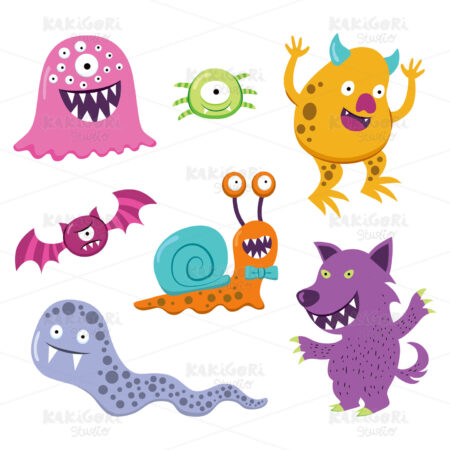 Halloween Monster Animal Characters Clipart Vector Illustration 02272