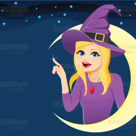 Halloween Moon Witch Stars Background Clipart Vector Illustration 04914