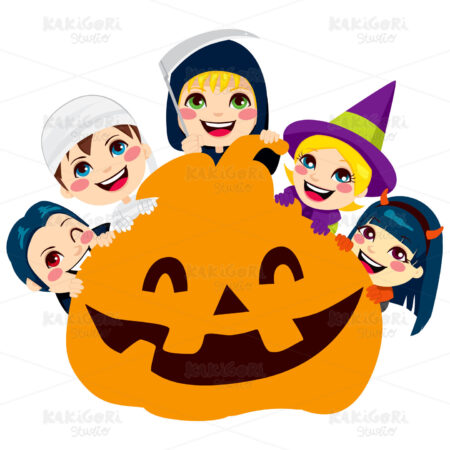 Halloween Pumpkin Children Clipart Vector Illustration 01178