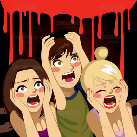 Halloween Teenagers Screaming Clipart Vector Illustration 02988