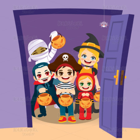 Halloween Trick Or Treat Kids Clipart Vector Illustration 04902