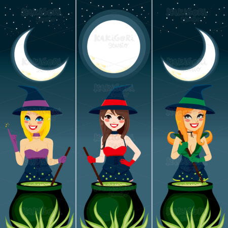 Halloween Witch Cauldron Banners Clipart Vector Illustration 01813