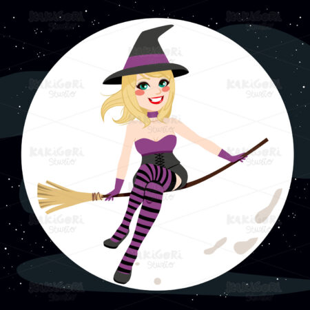 Halloween Witch Flying Clipart Vector Illustration 02978