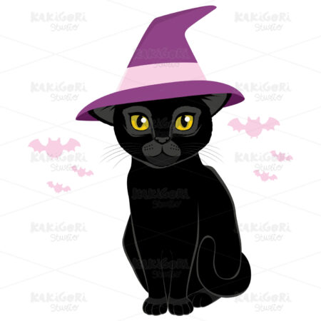 Halloween Witch Hat Black Cat Clipart Vector Illustration 01706
