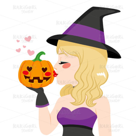 Halloween Witch Pumpkin Love Clipart Vector Illustration 02939