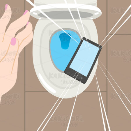 Hand Dropping Smartphone On Toilet Clipart Vector Illustration 04797