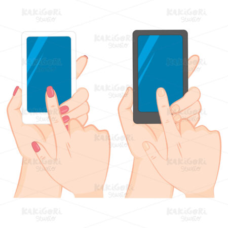 Hand Holding Smartphone Touching Screen Clipart Vector Illustration 02612