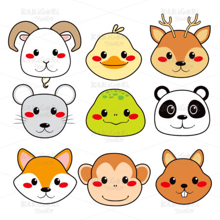 Happy Animal Faces Clipart Vector Illustration 00897