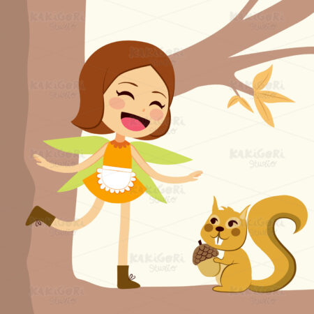 Happy Autumn Fairy Clipart Vector Illustration 02248