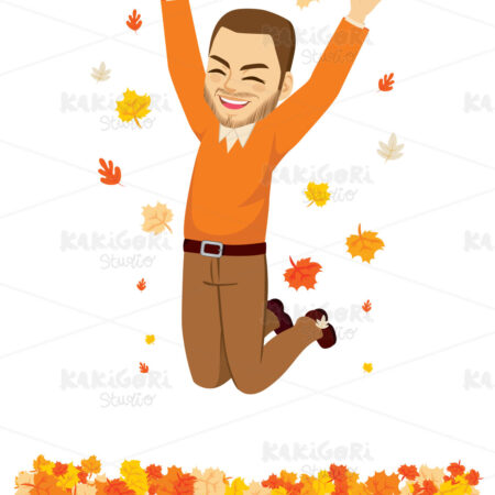 Happy Autumn Time Man Jumping Clipart Vector Illustration 05108