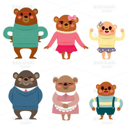 Happy Bear Family Clipart Vector Illustration 02297