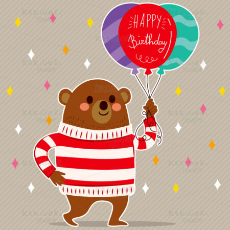 Happy Birthday Balloons Bear Clipart Vector Illustration 02664