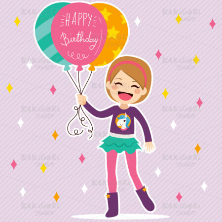 Happy Birthday Balloons Girl Clipart Vector Illustration 02661