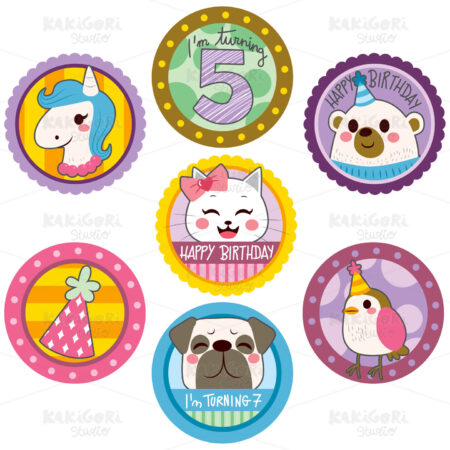 Happy Birthday Stickers Clipart Vector Illustration 02662