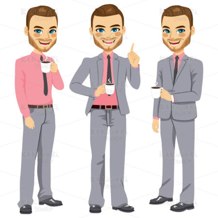 Happy Businessman Coffee Break Clipart Vector Illustration 03457