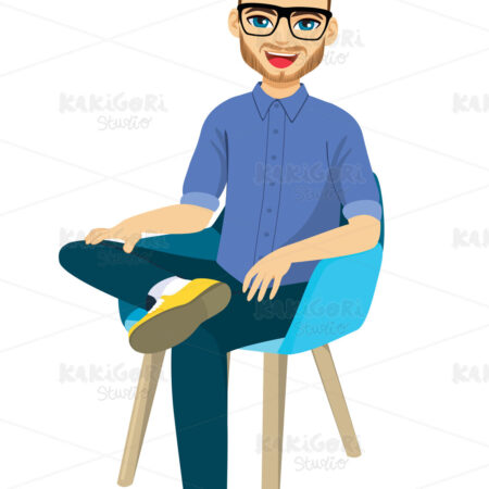 Happy Casual Man Sitting Chair Clipart Vector Illustration 05167